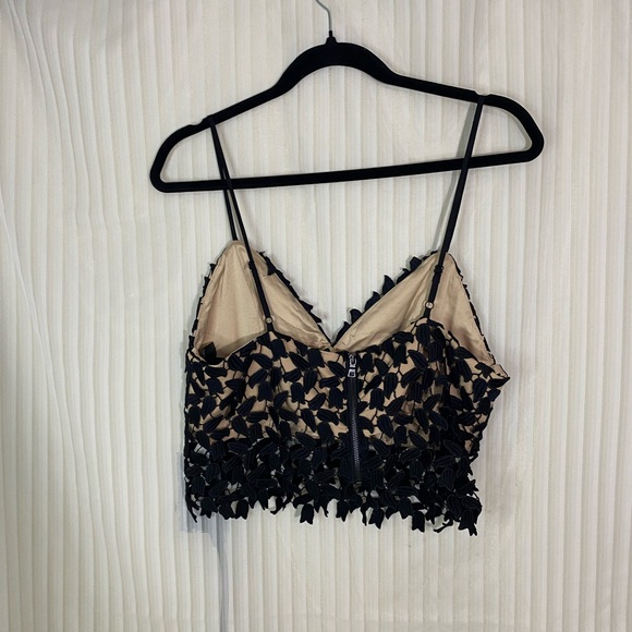 Bardot Black Lace Crop Top Nude Lined Bustier Cami Size US 10 Spaghetti Strap - Picture 5 of 8